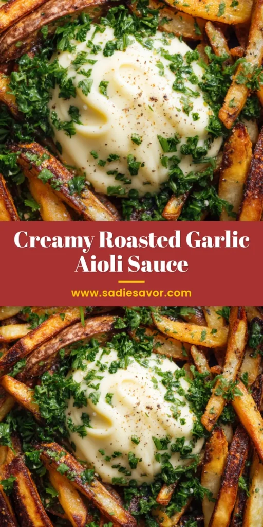 Epic Creamy Roasted Garlic Aioli (With Crispy Skillet Fries) 3 Overhead close-up of a rustic black cast iron skillet filled with crispy thick-cut french fries and a perfect dollop of creamy pale yellow roasted garlic aioli.