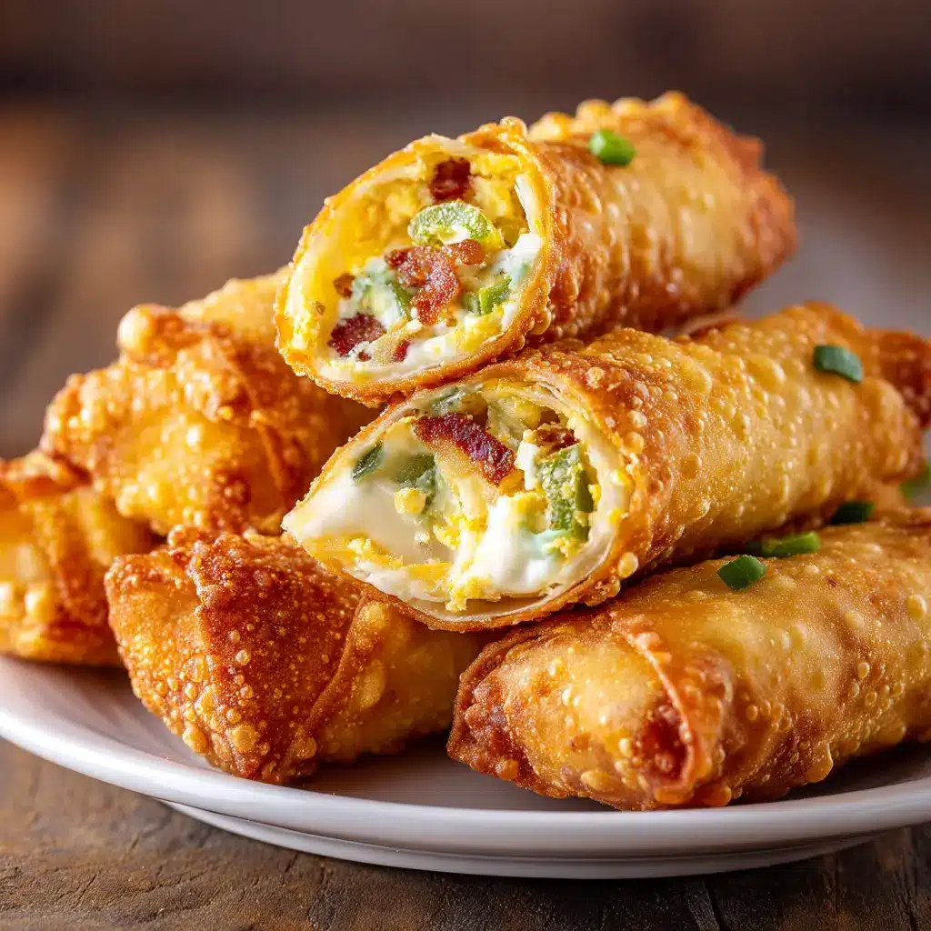 Jalapeno Popper Egg Rolls (Super Crispy & Easy!) 1 A close-up of a jalapeno popper egg roll cut in half, revealing the warm, melted cream cheese and jalapeno filling inside.