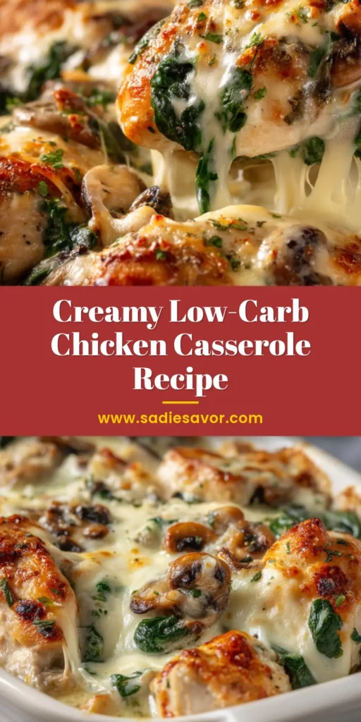 A delicious and cheesy low-carb chicken casserole with broccoli being scooped from a white baking dish. The perfect keto-friendly weeknight dinner.