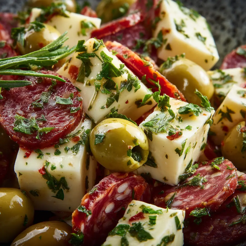 A serving of the make-ahead marinated cheese appetizer being spread on a cracker, illustrating its perfect texture for serving.