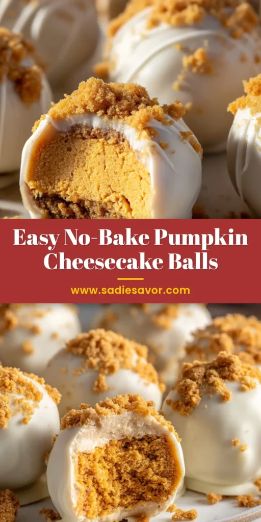 A close-up shot of several No Bake Pumpkin Cheesecake Balls arranged on a white plate, showcasing their smooth white chocolate coating.