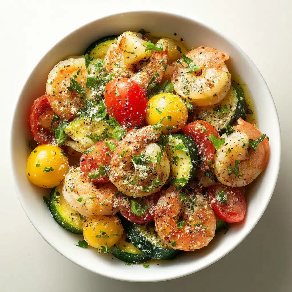 A side view of sautéed garlic butter shrimp in a serving dish, showing the juicy texture of the cooked shrimp.