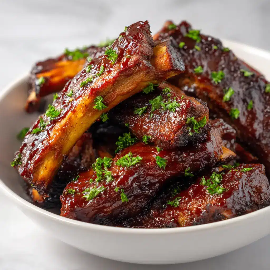Oven-Baked BBQ Ribs (Fall-Off-The-Bone Easy!) 2 A rack of oven-baked baby back ribs covered in a savory dry rub seasoning before being wrapped in foil to cook.