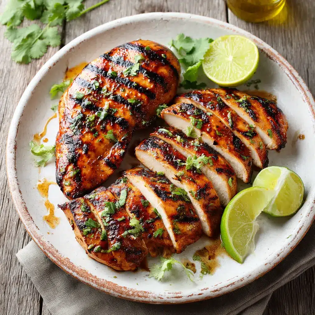 Key West Grilled Chicken (The BEST Zesty Recipe) 1 A close-up of sliced Key West grilled chicken arranged on a platter, highlighting its moist texture and perfect grill marks.