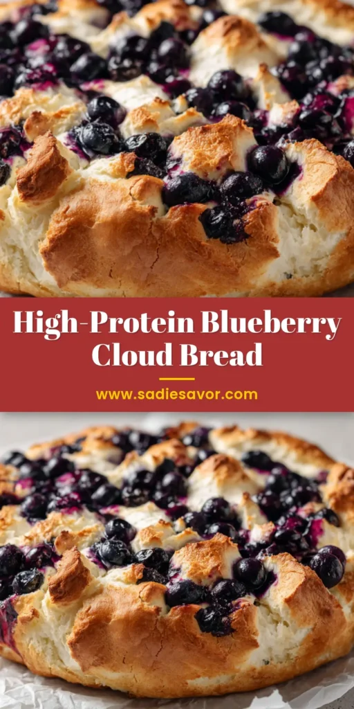 Blueberry Cottage Cheese Cloud Bread: The Viral High-Protein Recipe 4 A round, fluffy blueberry cottage cheese cloud bread on parchment paper with a golden-brown cracked crust and bursting blueberries.
