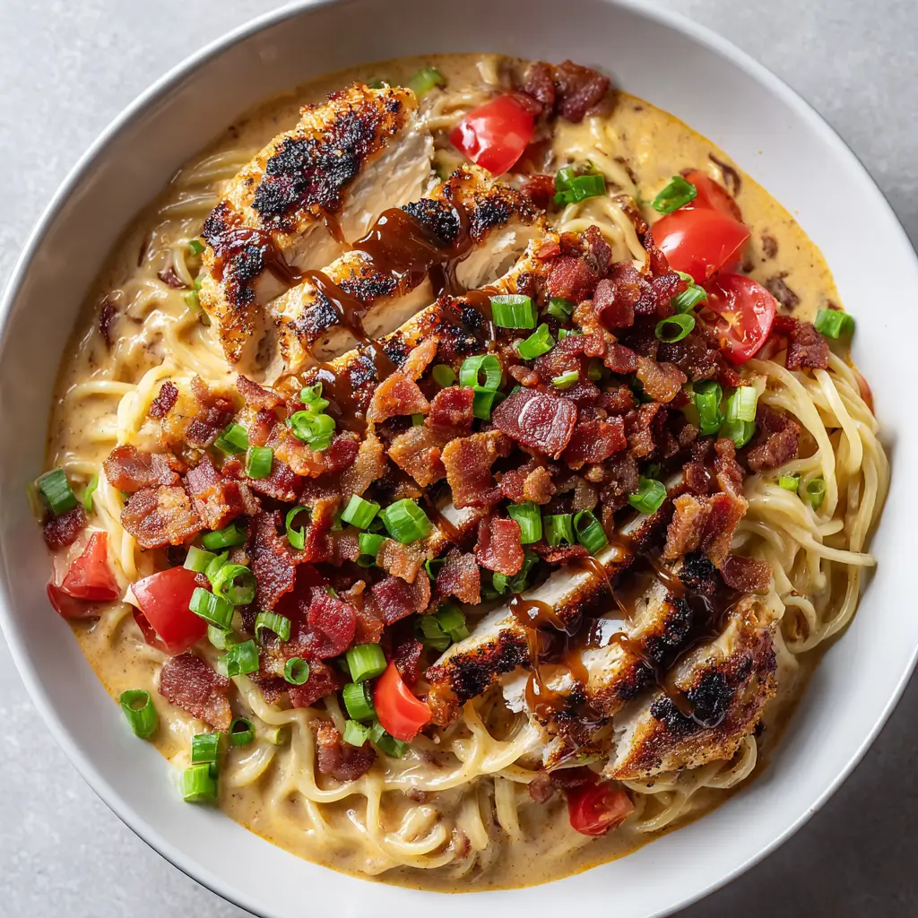 Monterey Chicken Spaghetti: The Ultimate Comfort Food Mashup 1 A close-up of the pan-seared chicken smothered in BBQ sauce and melted Monterey Jack and cheddar cheese on top of the spaghetti.