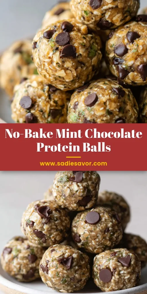 Effortless Mint Chocolate Chip Protein Balls: A No-Bake Recipe 4 A stack of homemade Mint Chocolate Chip Protein Balls on a minimalist plate, showing their oat texture and mini chocolate chips.