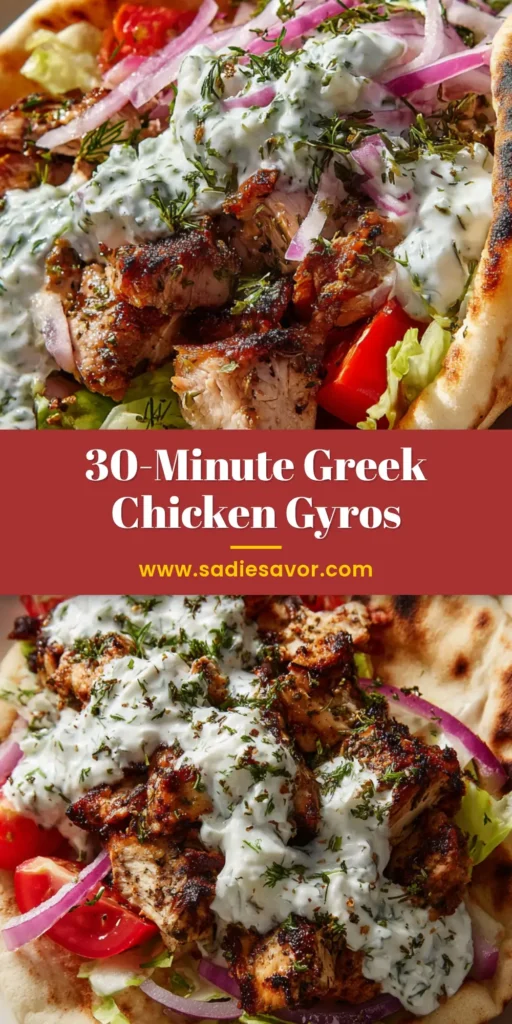A perfectly assembled Greek Chicken Gyro, packed with charred chicken and fresh veggies, ready to be eaten.