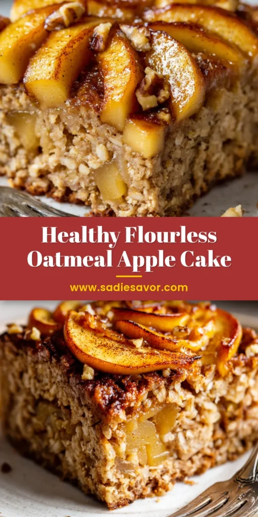 Healthy Oatmeal Apple Cake (The Perfect Breakfast Treat) 4 A delicious square slice of Healthy Oatmeal Apple Cake on a white plate. Topped with caramelized apples, cinnamon, and walnuts, perfect for a nutritious breakfast.