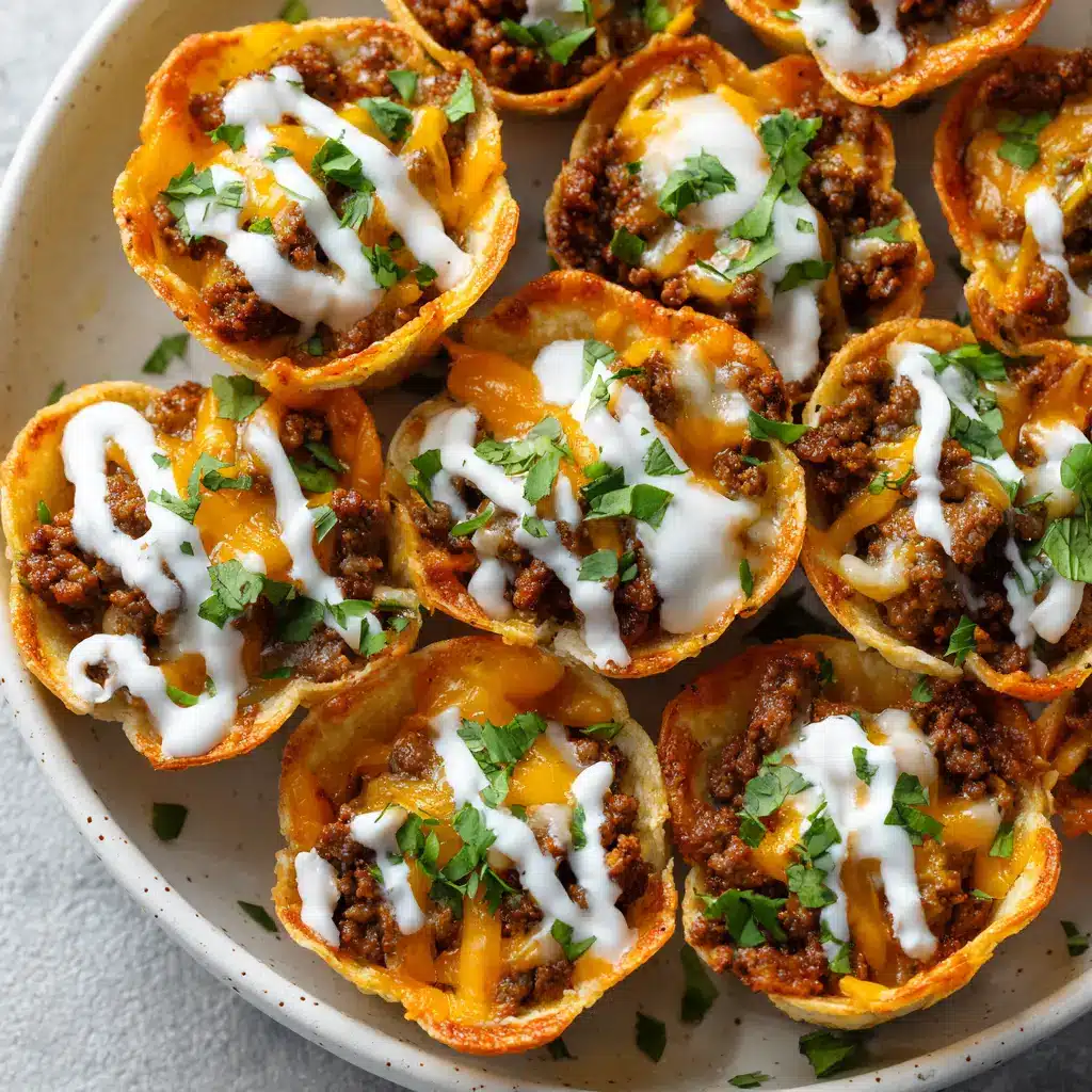 A tight cluster of finished Taco Ranch Bites on a simple white ceramic platter, emphasizing the creamy ranch drizzle and fresh cilantro topping.