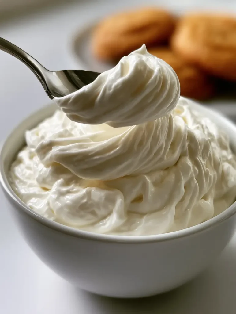 powdered sugar frosting: The Ultimate 5-Ingredient Glossy Vanilla Recipe 1 Creamy icing ribbon of powdered sugar frosting folding back onto itself.