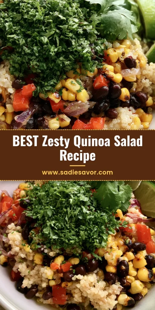 Black Bean and Corn Quinoa Salad: The Ultimate Zesty Meal Prep 3 A handheld smartphone photo of a shallow white ceramic bowl containing a layered Black Bean and Corn Quinoa Salad with charred corn, purple onion slivers, and fresh cilantro.