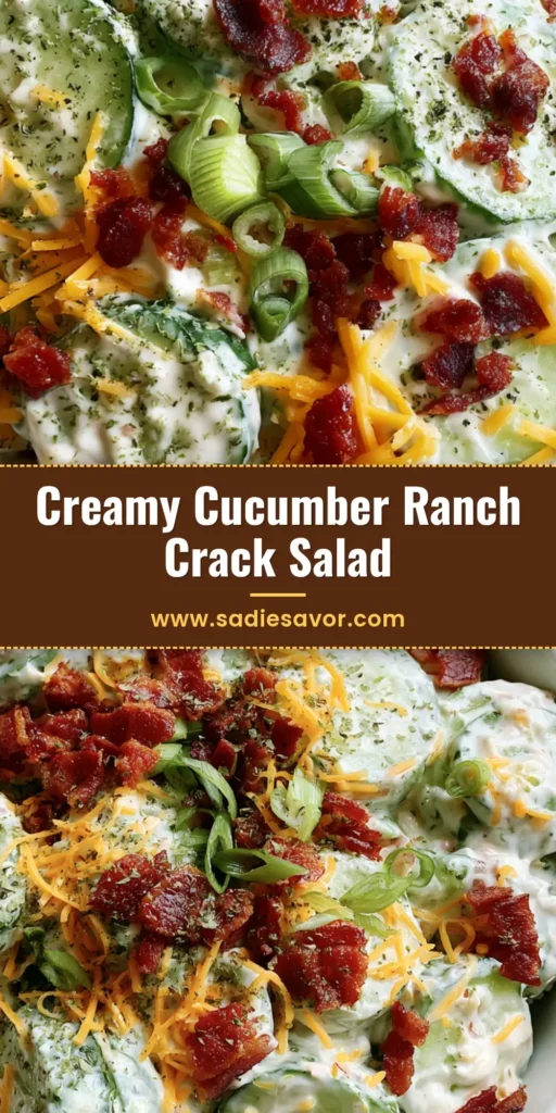 Cucumber Ranch Crack Salad: The Ultimate Creamy, Crunchy Side Dish 4 A handheld smartphone photo of Cucumber Ranch Crack Salad in a white bowl featuring thick cucumber slices, ranch dressing, bacon, and cheddar cheese.