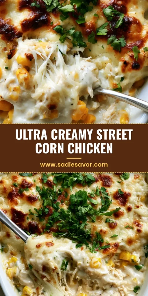 Street Corn Chicken Casserole (The Creamiest Mexican-Inspired Dinner) 4 A top-down view of an oval white ceramic dish containing Street Corn Chicken Casserole with melted mozzarella, charred brown spots, and fresh cilantro garnish.