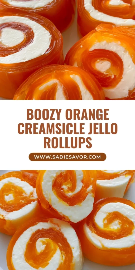 Creamsicle Vodka Jello Rollups: The Ultimate Boozy Party Treat 4 A minimalist plating of Creamsicle Vodka Jello Rollups on a white plate, showing vibrant orange and white spirals.
