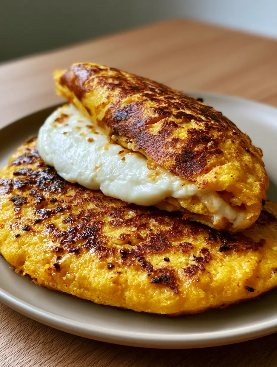 Venezuelan Sweet Corn Cachapas: The Ultimate Griddled Corn Pancake 4 Close up of a griddled sweet corn pancake with vibrant golden color and charred brown spots. (Venezuelan Sweet Corn Cachapas)