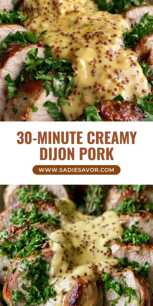 Pork Tenderloin with Dijon Sauce: The Ultimate 20-Minute Gourmet Dinner 3 Pan-seared pork tenderloin medallions arranged on a white plate with creamy Dijon mustard sauce and fresh parsley garnish. (Pork Tenderloin with Dijon Sauce)
